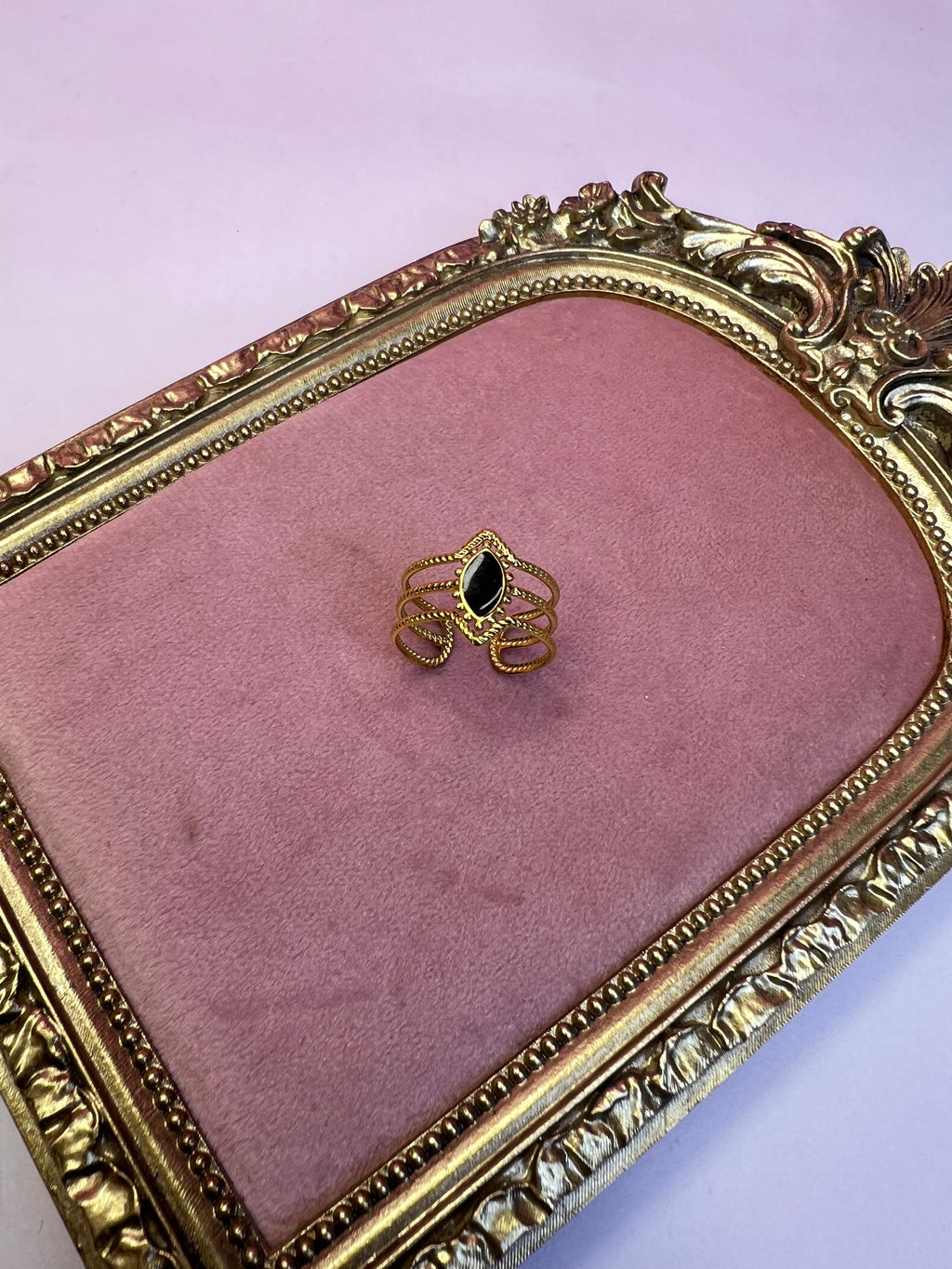 Gold Vintage Black Marquise Statement Ring