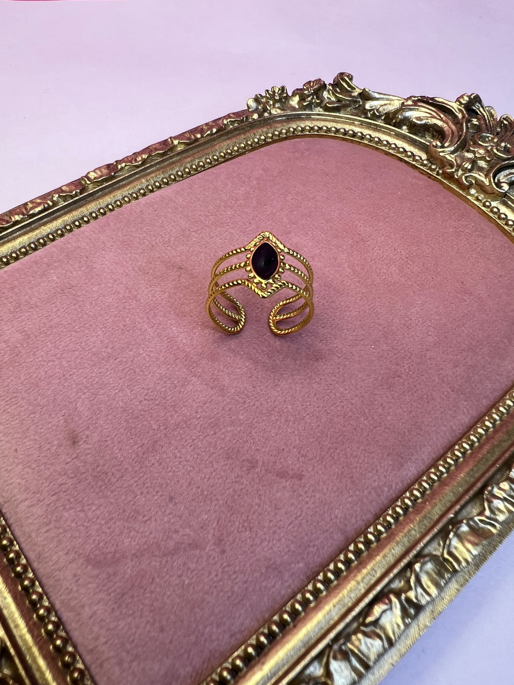 Gold Vintage Black Marquise Statement Ring