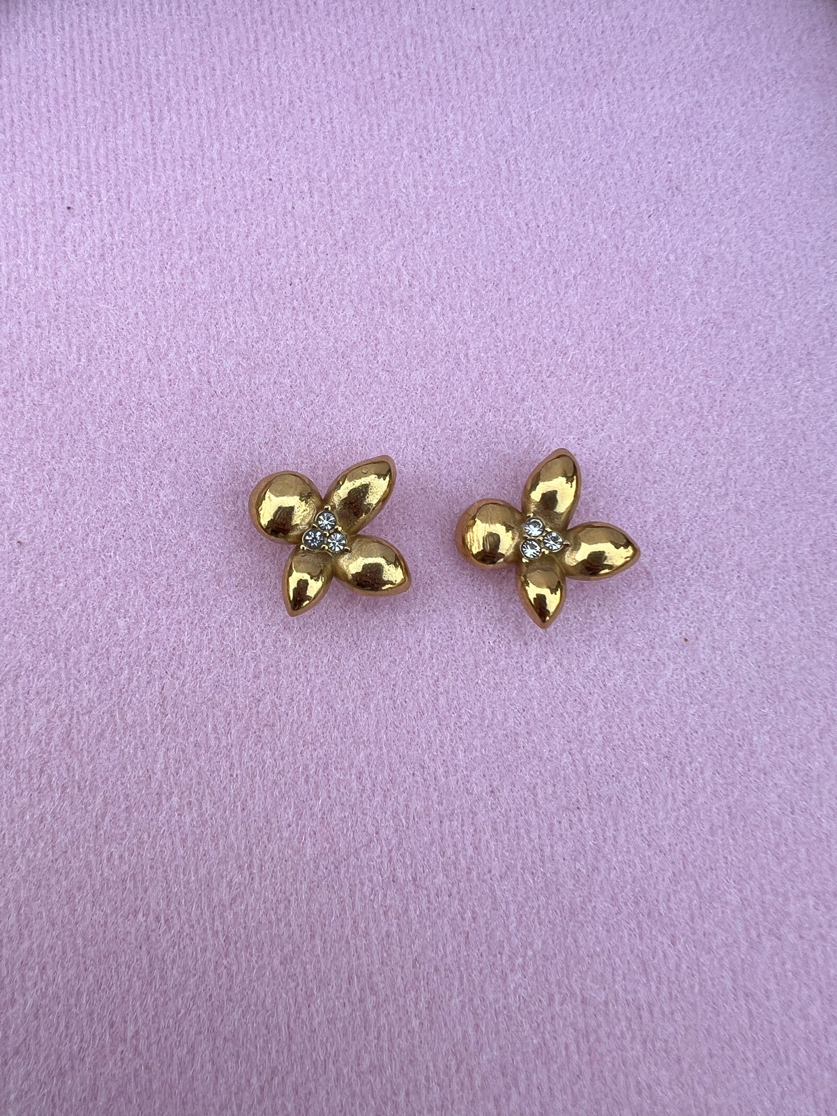 Gold Crystal Blossom Stud Earrings