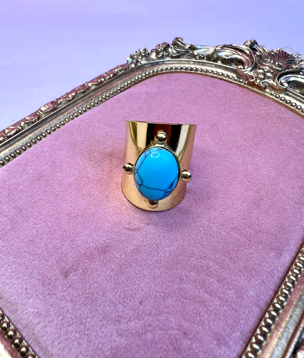 Gold Turquoise Statement Cuff Ring