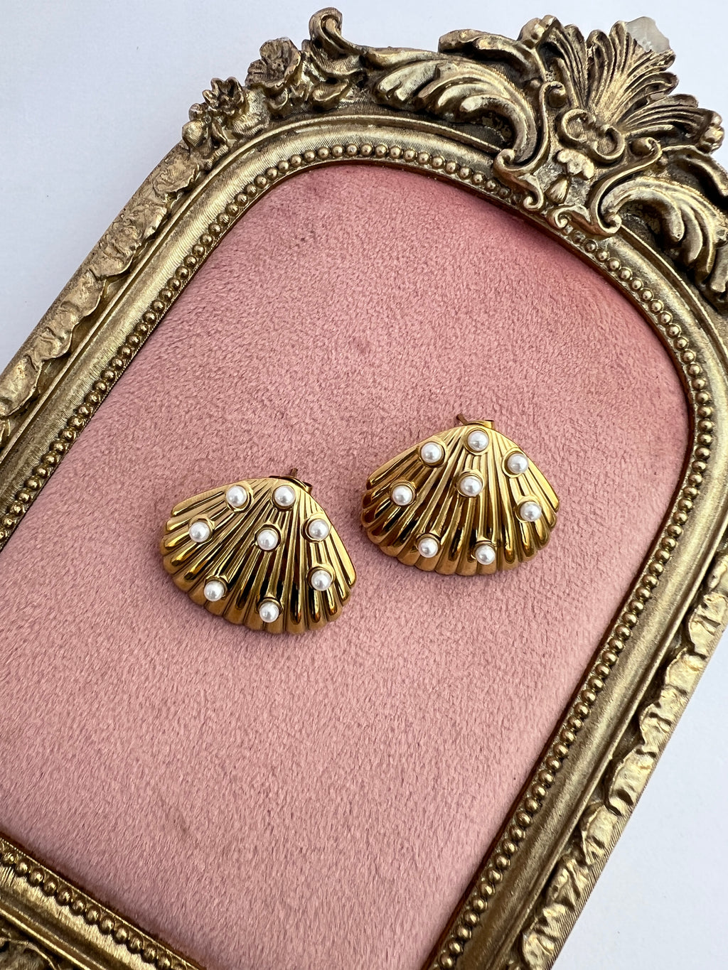 Gold Pearl Scallop Shell Earrings