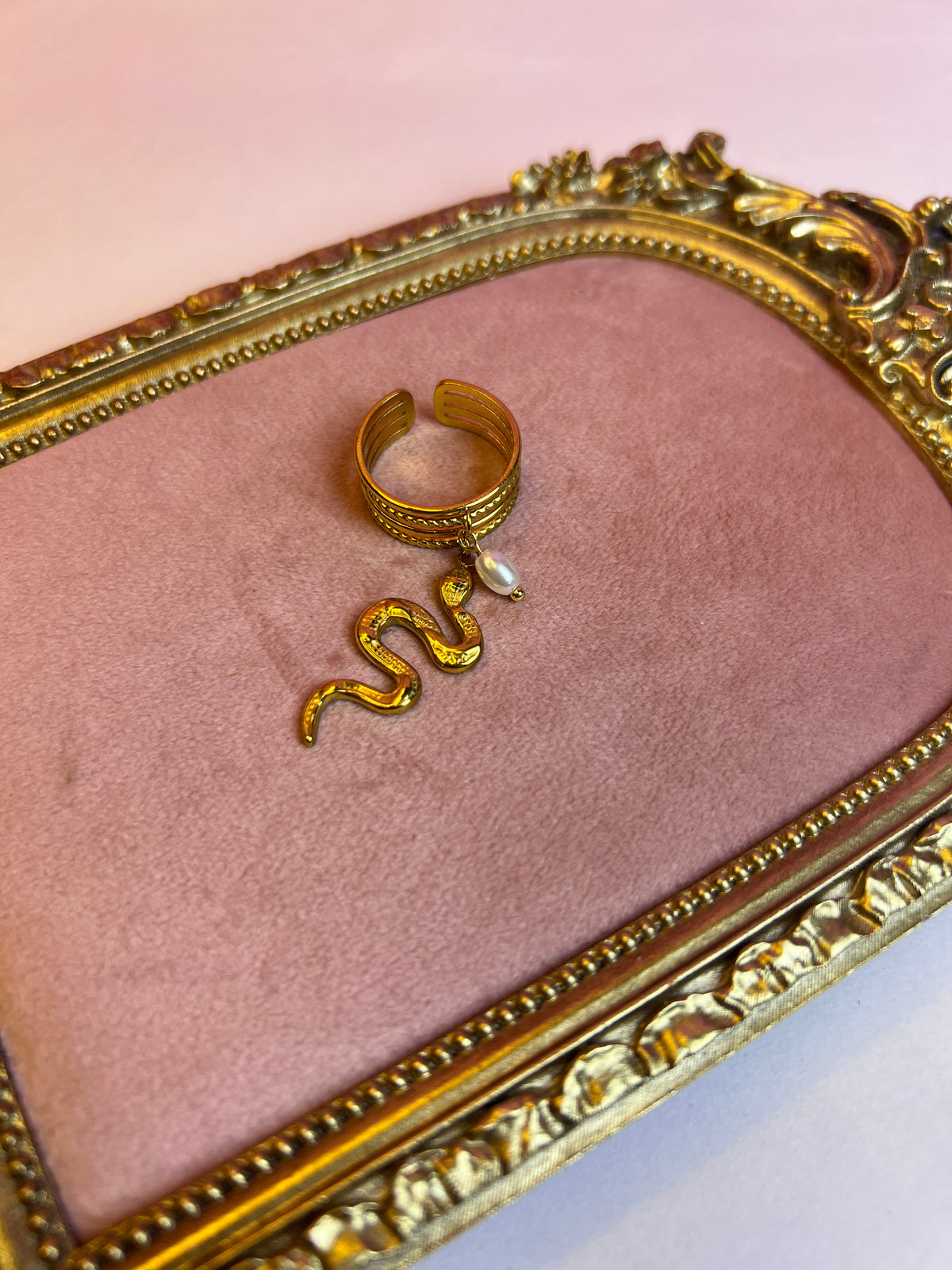 Serpent Pearl Drop Ring