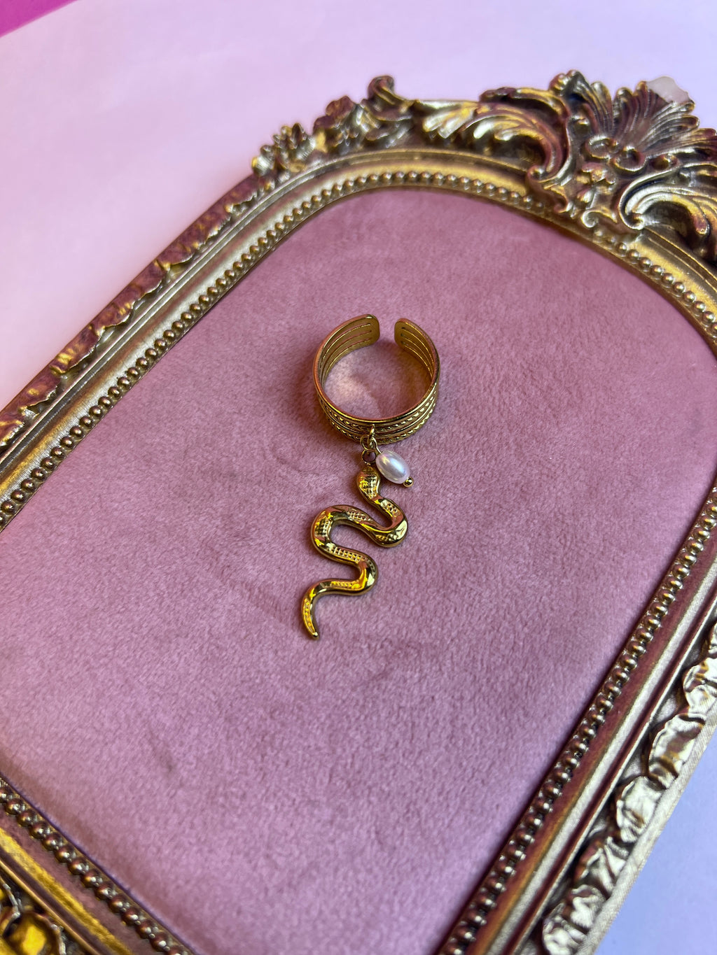 Serpent Pearl Drop Ring