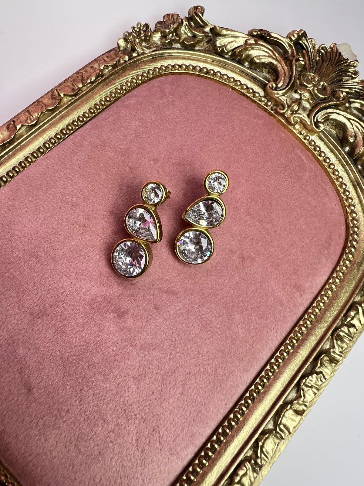 Gold Graduated Crystal Cascade Earrings
