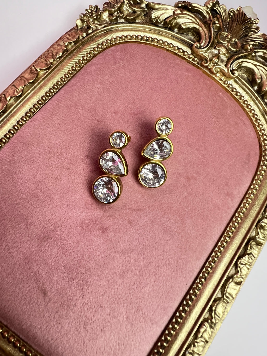 Gold Graduated Crystal Cascade Earrings